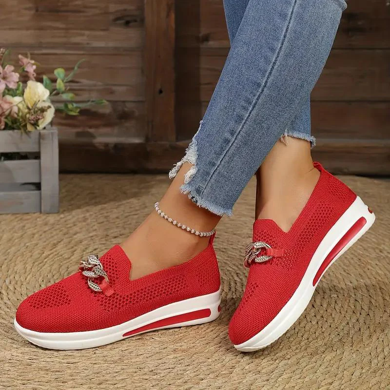 Ladies Loafers – Slip-on Design – Soft Knit – Decorative Chain – Comfortable Casual - Image 2