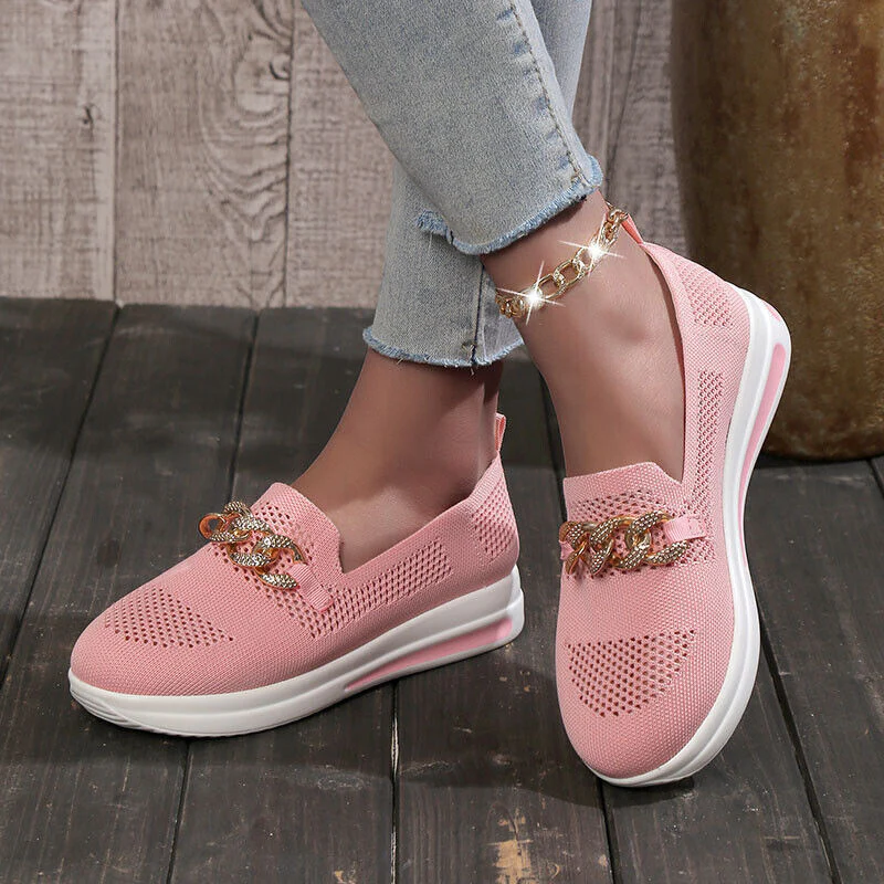 Ladies Loafers – Slip-on Design – Soft Knit – Decorative Chain – Comfortable Casual - Image 3
