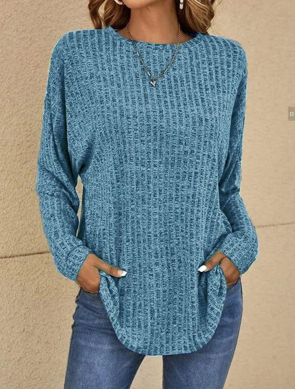 Women's Longsleeve Top – Relaxed Fit – Ribbed Fabric – Hip Length – Casual Wearing Comfort - Image 3