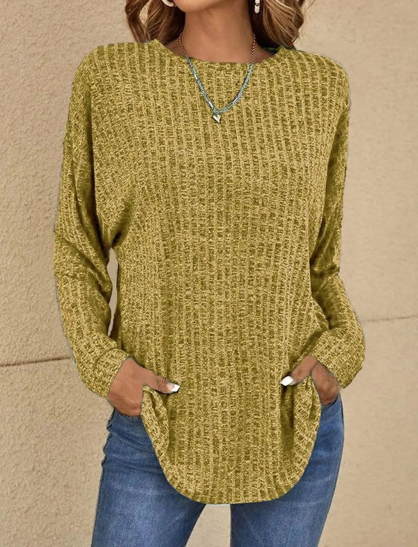 Women's Longsleeve Top – Relaxed Fit – Ribbed Fabric – Hip Length – Casual Wearing Comfort - Image 4