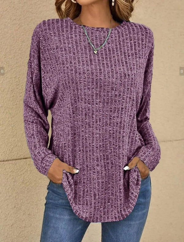 Women's Longsleeve Top – Relaxed Fit – Ribbed Fabric – Hip Length – Casual Wearing Comfort - Image 5