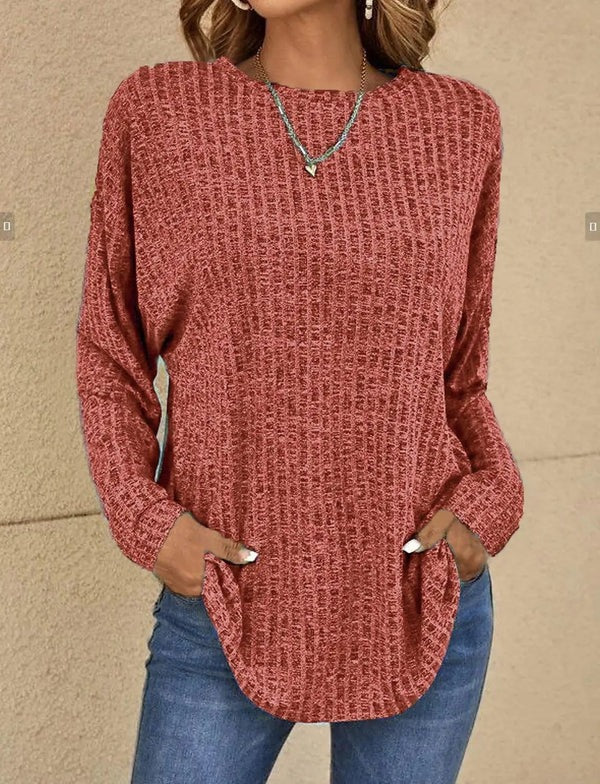 Women's Longsleeve Top – Relaxed Fit – Ribbed Fabric – Hip Length – Casual Wearing Comfort - Image 7