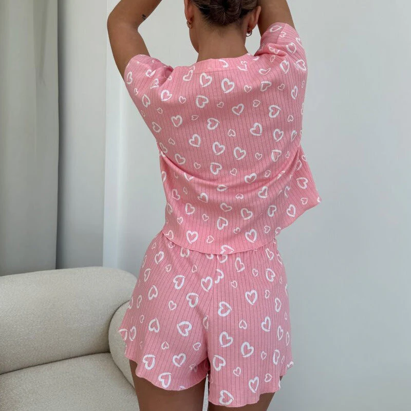 Women's Lounge Set – Breathable Two-Piece Set – Relaxed Fit – Hearts Print - Image 3