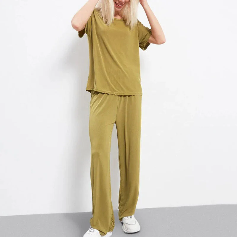 Ladies Lounge Set – Cropped Shirt – Wide Pants – Soft Breathable Tricot - Image 10