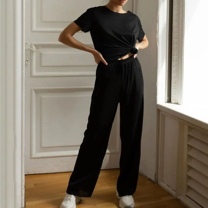 Ladies Lounge Set – Cropped Shirt – Wide Pants – Soft Breathable Tricot - Image 11