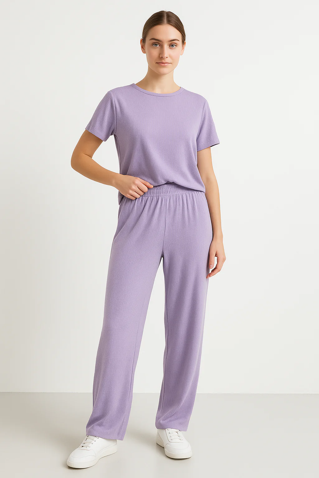 Ladies Lounge Set – Cropped Shirt – Wide Pants – Soft Breathable Tricot - Image 2