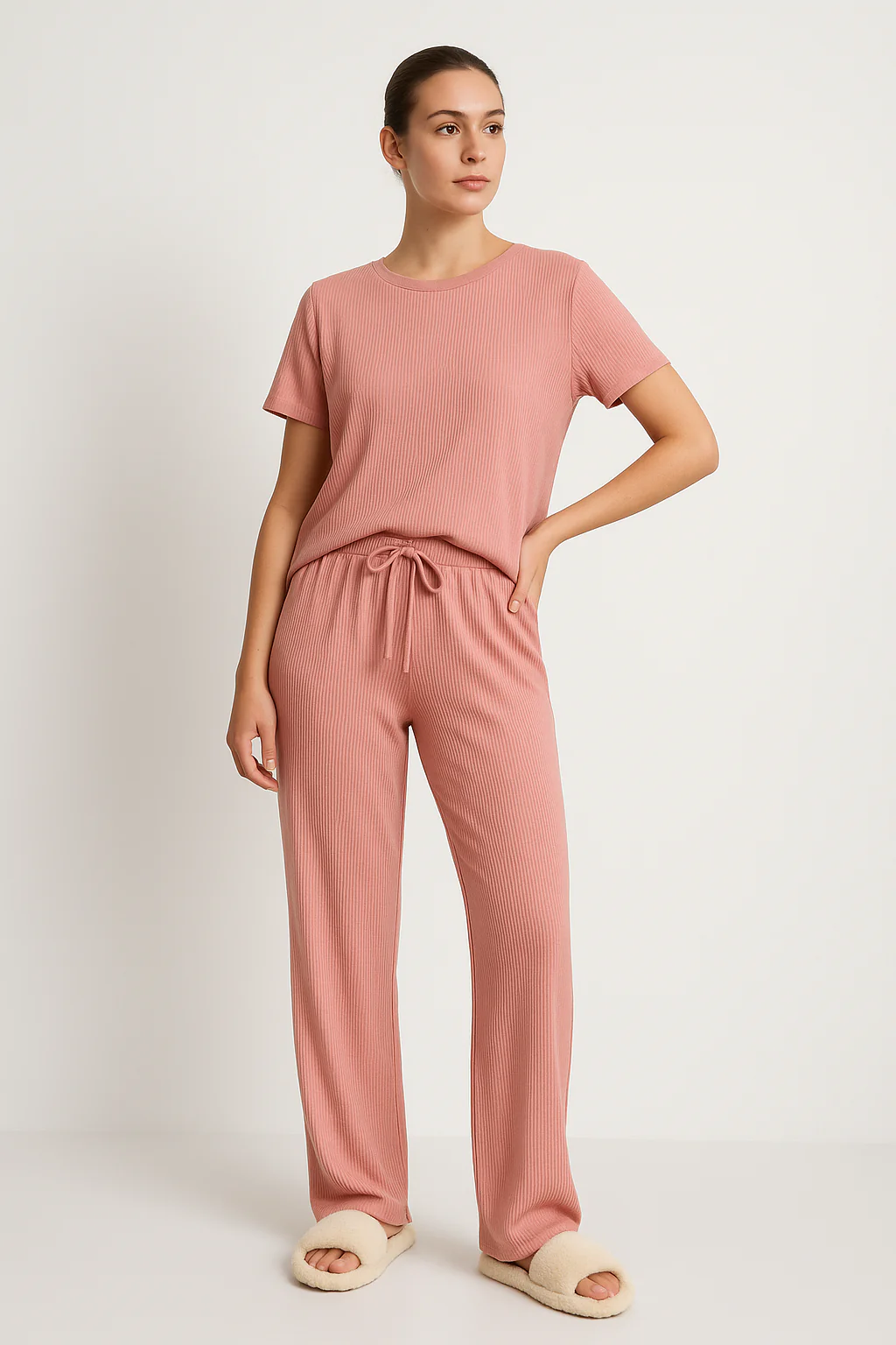 Ladies Lounge Set – Cropped Shirt – Wide Pants – Soft Breathable Tricot - Image 3