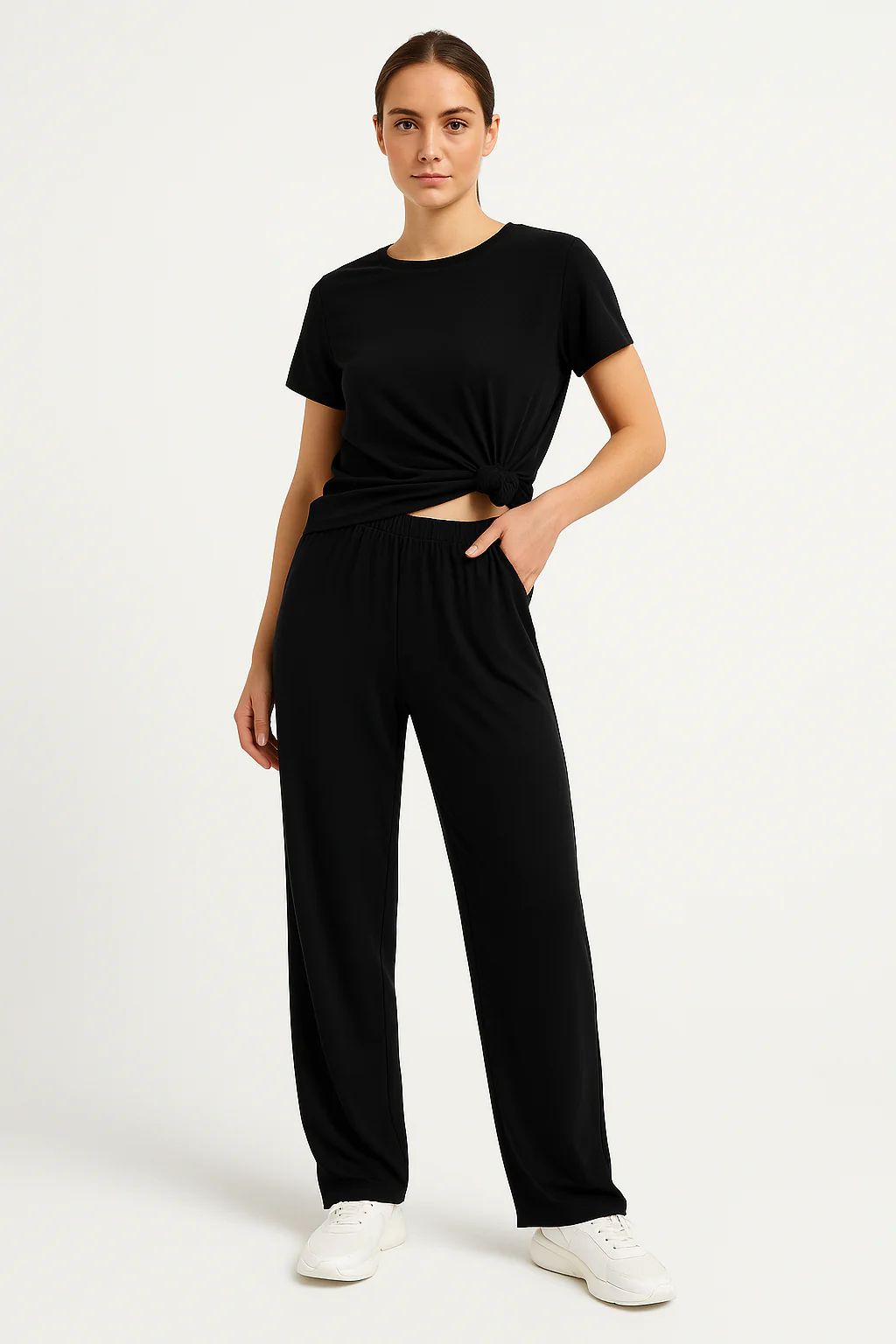 Ladies Lounge Set – Cropped Shirt – Wide Pants – Soft Breathable Tricot - Image 4