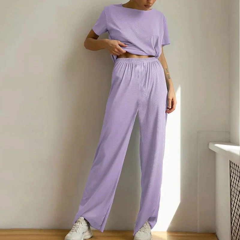 Ladies Lounge Set – Cropped Shirt – Wide Pants – Soft Breathable Tricot - Image 7