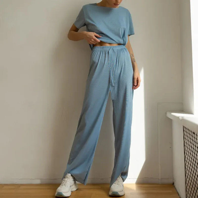 Ladies Lounge Set – Cropped Shirt – Wide Pants – Soft Breathable Tricot - Image 8