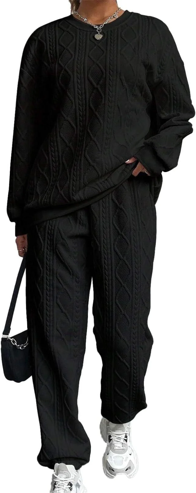 Women's Lounge Set – Knitted Cable Pattern – Relaxed Fit – Long Sleeves & Ribbed Pants - Image 5