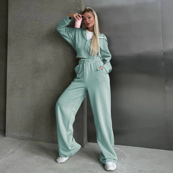 Women's Lounge Set – Relaxed Fit – Hoodie with Zipper – Wide Pants – Soft Cotton Blend - Image 4