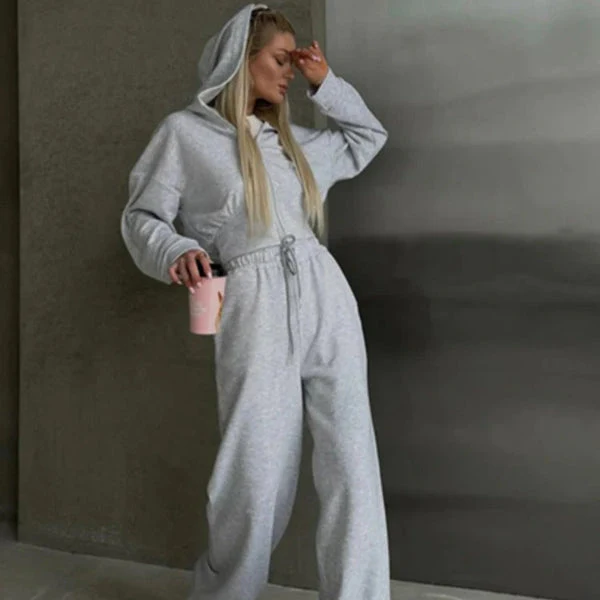 Women's Lounge Set – Relaxed Fit – Hoodie with Zipper – Wide Pants – Soft Cotton Blend - Image 5