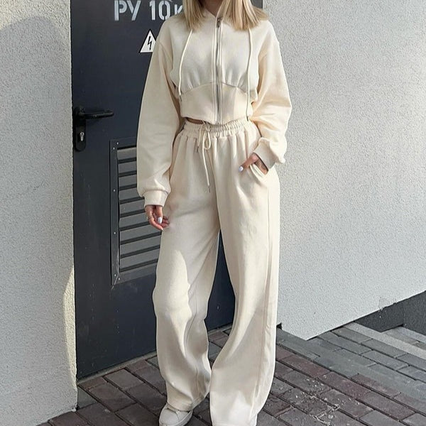 Women's Lounge Set – Relaxed Fit – Hoodie with Zipper – Wide Pants – Soft Cotton Blend - Image 6