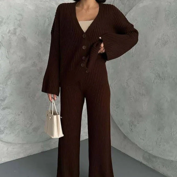 Women's Loungewear Set – Knitted Rib Fabric – Oversized Fit – Button Closure – Wide Sleeves - Image 5