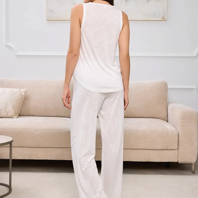 Women's Loungewear Set – Sleeveless Top – Elastic Waistband Pants – Soft Breathable Fabric - Image 3