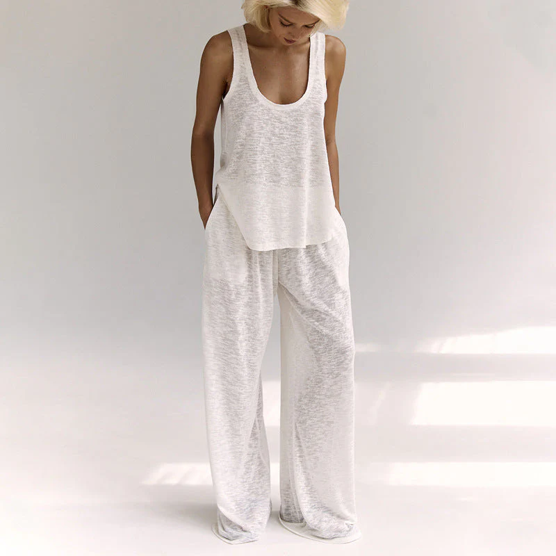 Women's Loungewear Set – Sleeveless Twist-Top – Wide-Leg Pants – Breathable Comfort Fit - Image 3
