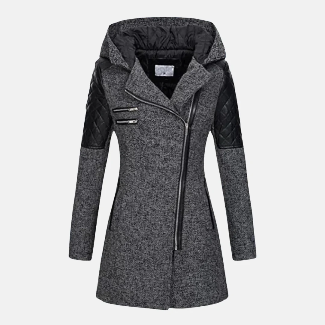 Ladies Coat – Fitted Model – Wool Mix – Padded Sleeves and Shoulders – Hood - Image 2