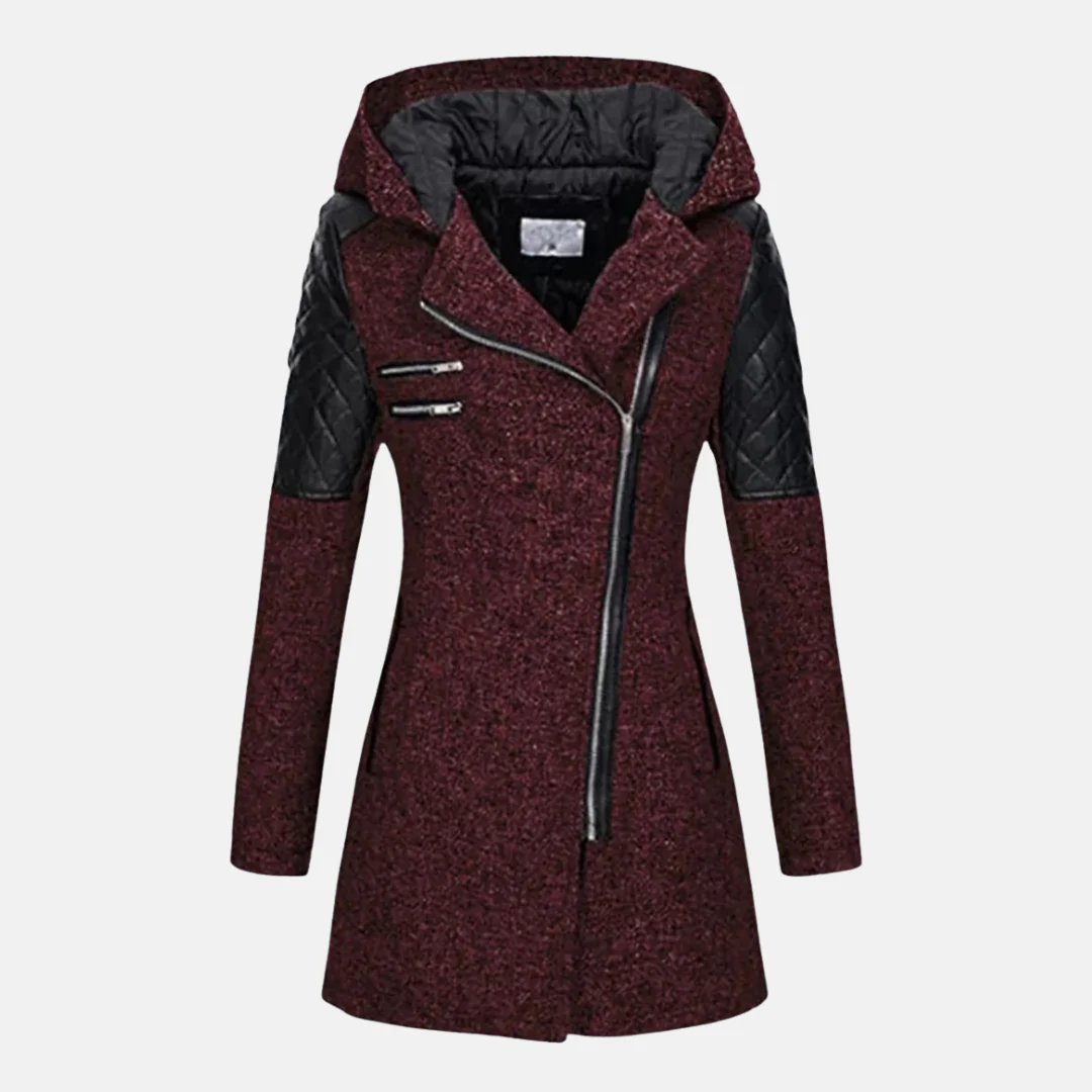 Ladies Coat – Fitted Model – Wool Mix – Padded Sleeves and Shoulders – Hood - Image 4