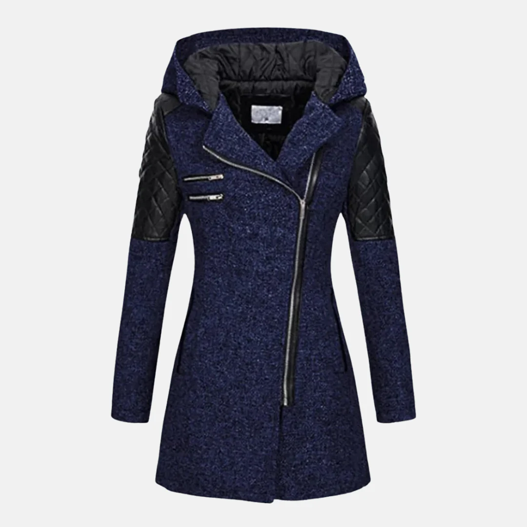 Ladies Coat – Fitted Model – Wool Mix – Padded Sleeves and Shoulders – Hood - Image 5