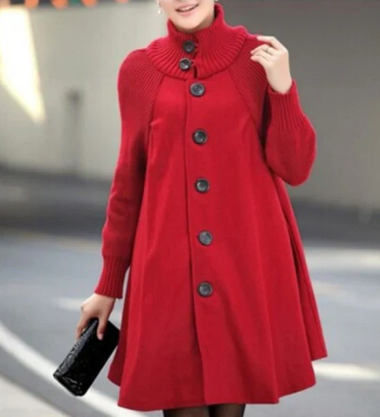 Ladies Coat – High Collar – Oversized Fit – Wool Mix – Long Sleeves – Button Closure - Image 2
