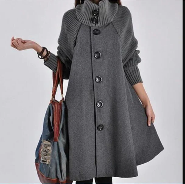 Ladies Coat – High Collar – Oversized Fit – Wool Mix – Long Sleeves – Button Closure - Image 3