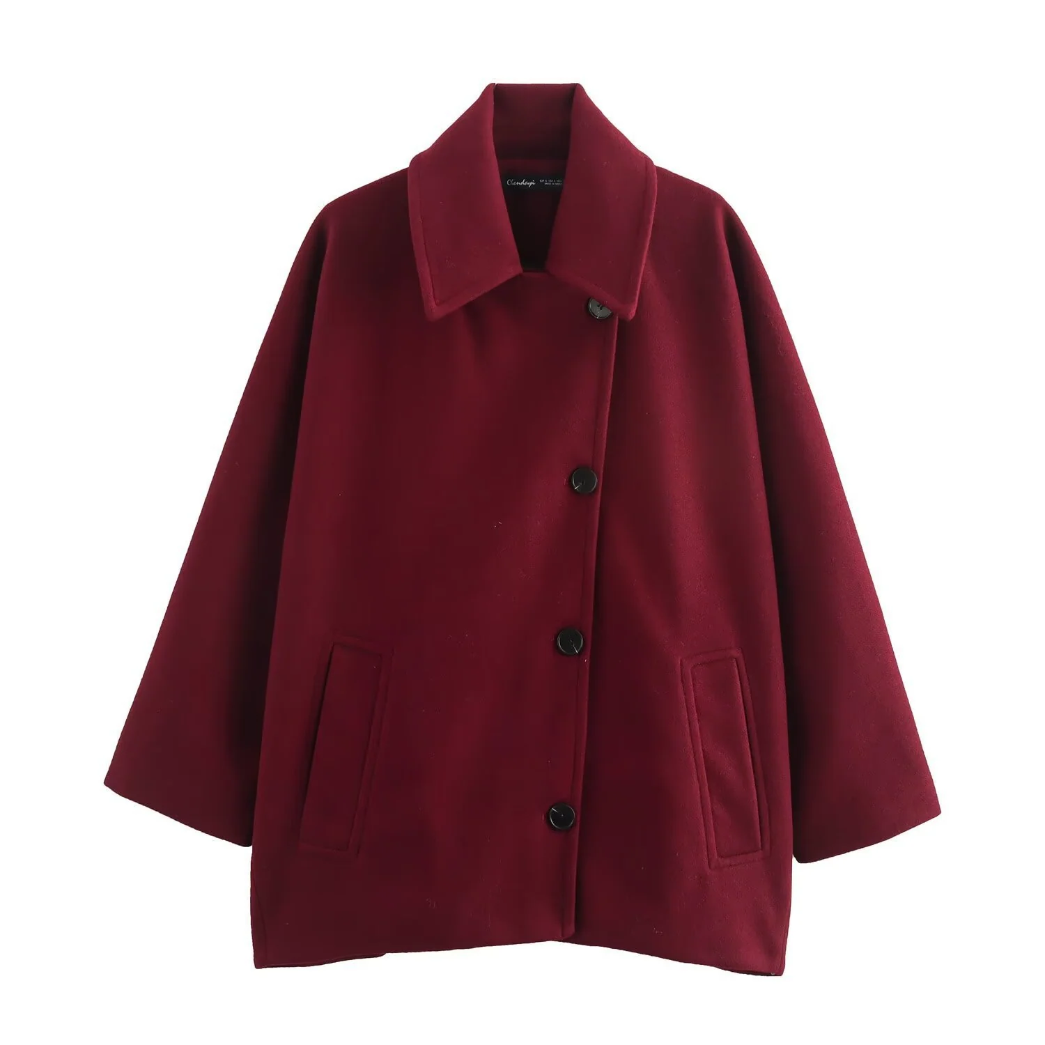 Ladies Coat – Oversized Fit – Wool Look – Batwing Sleeve – Notch Lapel – Button Closure - Image 3