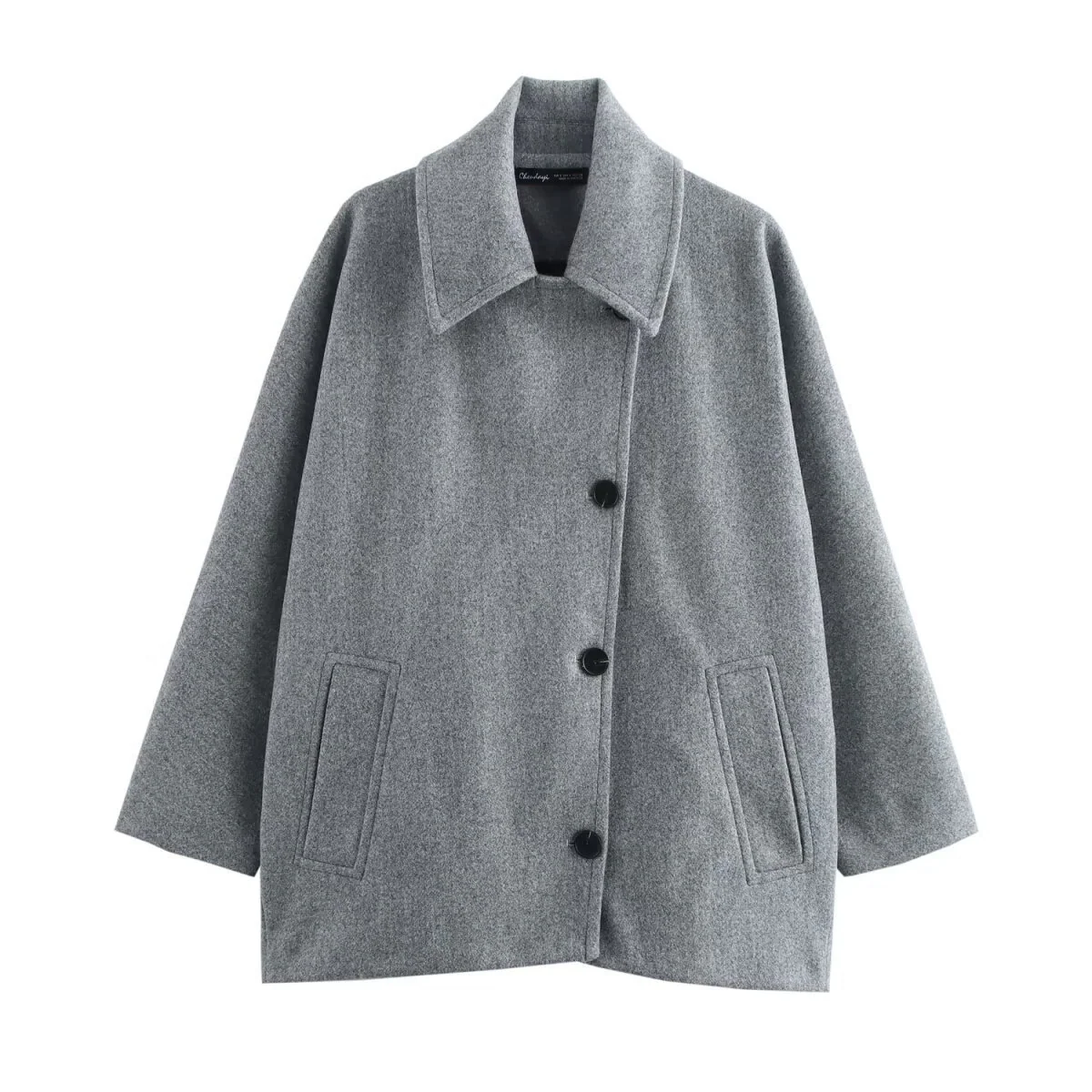 Ladies Coat – Oversized Fit – Wool Look – Batwing Sleeve – Notch Lapel – Button Closure - Image 4