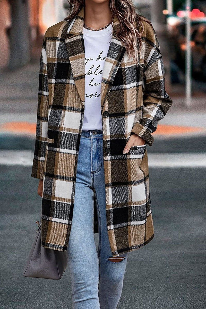 Ladies Coat – Oversized Fit – Wool – Check Pattern – With Buttons and Pockets - Image 2