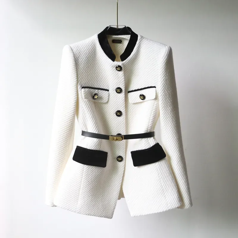 Ladies Coat – Wool – Tailored Model – Buttons – Belt – Hip Length - Image 2
