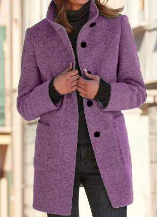 Women's Coat – Wool – Tailored Fit – High Collar – Mid-Length – Elegant Look - Image 2