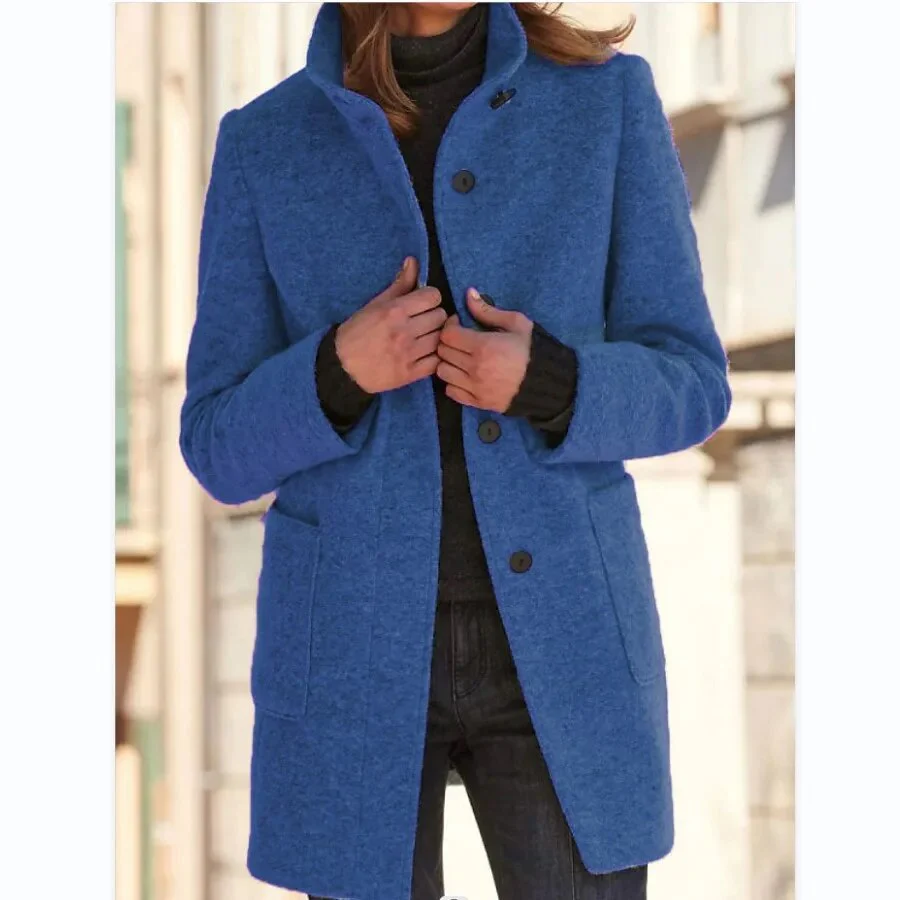 Women's Coat – Wool – Tailored Fit – High Collar – Mid-Length – Elegant Look - Image 3
