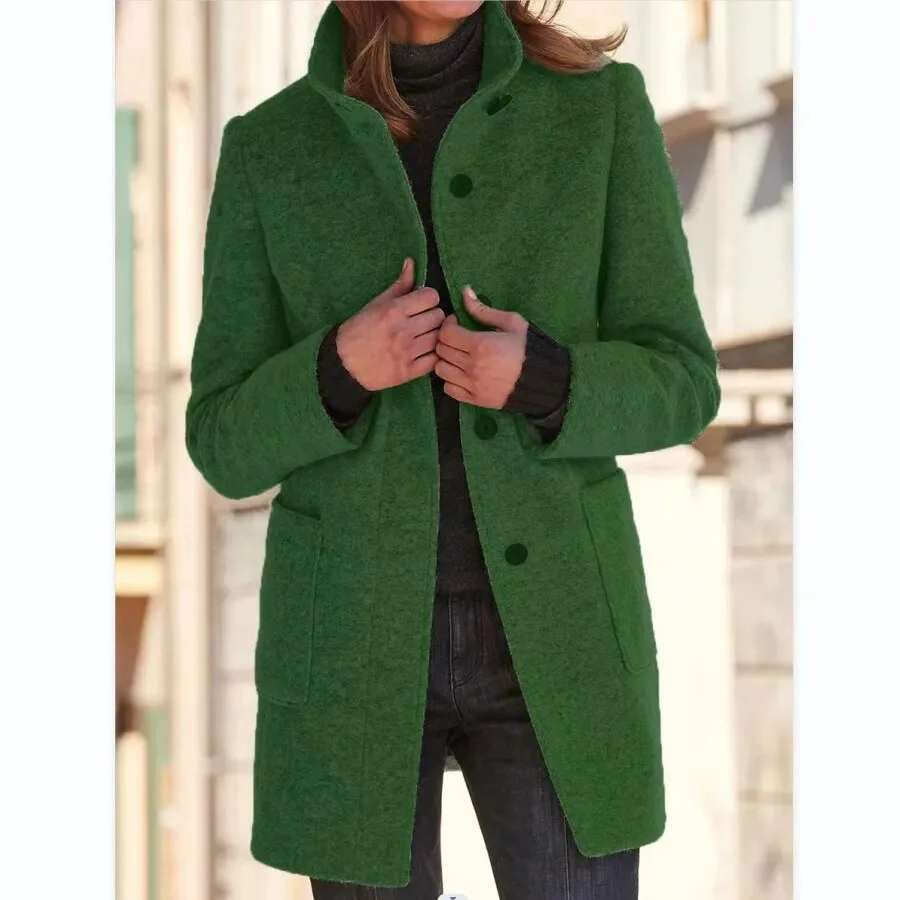 Women's Coat – Wool – Tailored Fit – High Collar – Mid-Length – Elegant Look - Image 4