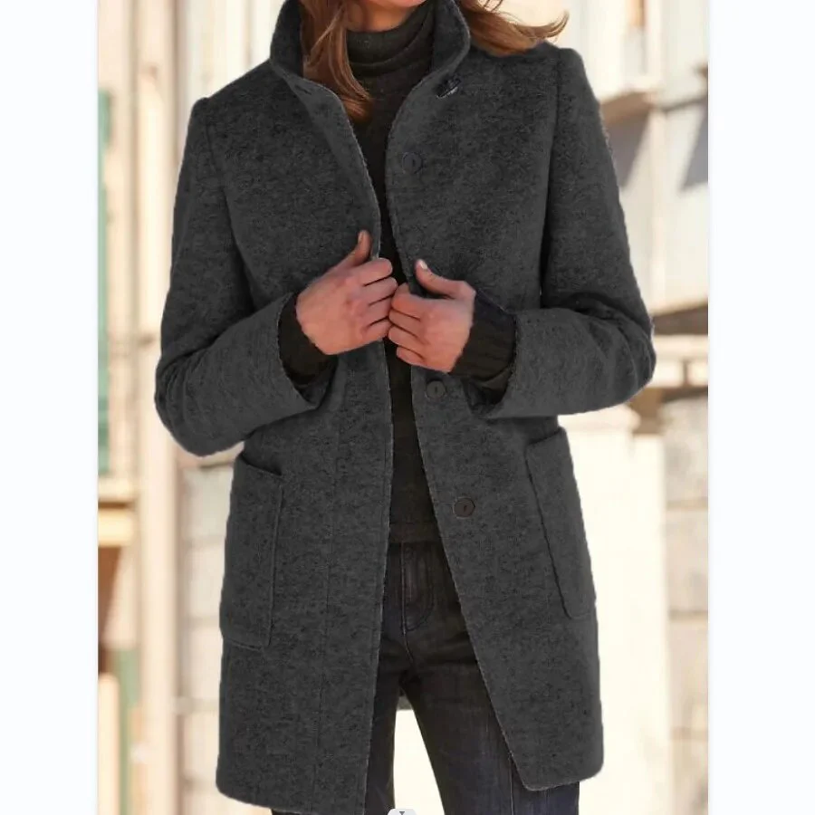 Women's Coat – Wool – Tailored Fit – High Collar – Mid-Length – Elegant Look - Image 6