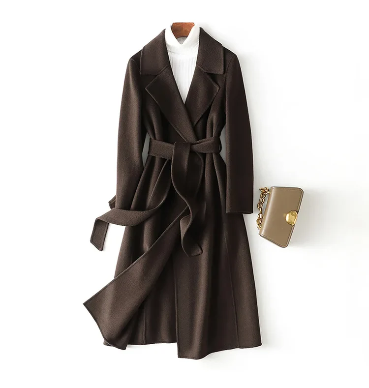 Ladies Coat – Wool – Long Model – Belt – Open Front – Classic Design - Image 2