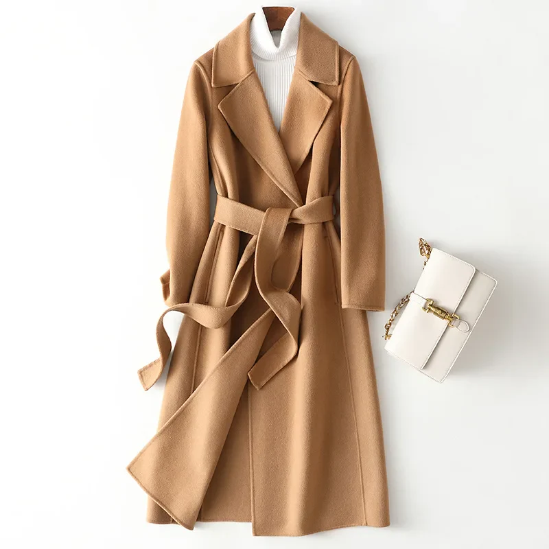 Ladies Coat – Wool – Long Model – Belt – Open Front – Classic Design - Image 3
