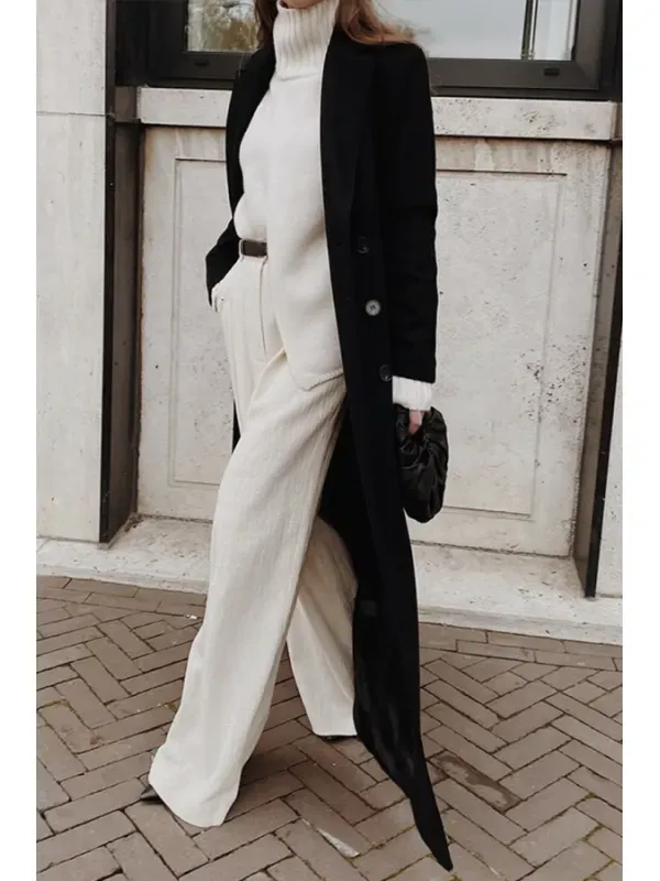 Women's Coat – Wool – Tailored Fit – Double-breasted – Full Length – Notched Lapel - Image 2