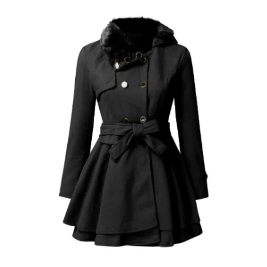 Women's Coat – Wool Mix – Flared Fit – Faux Fur Collar – Waist Belt - Image 2