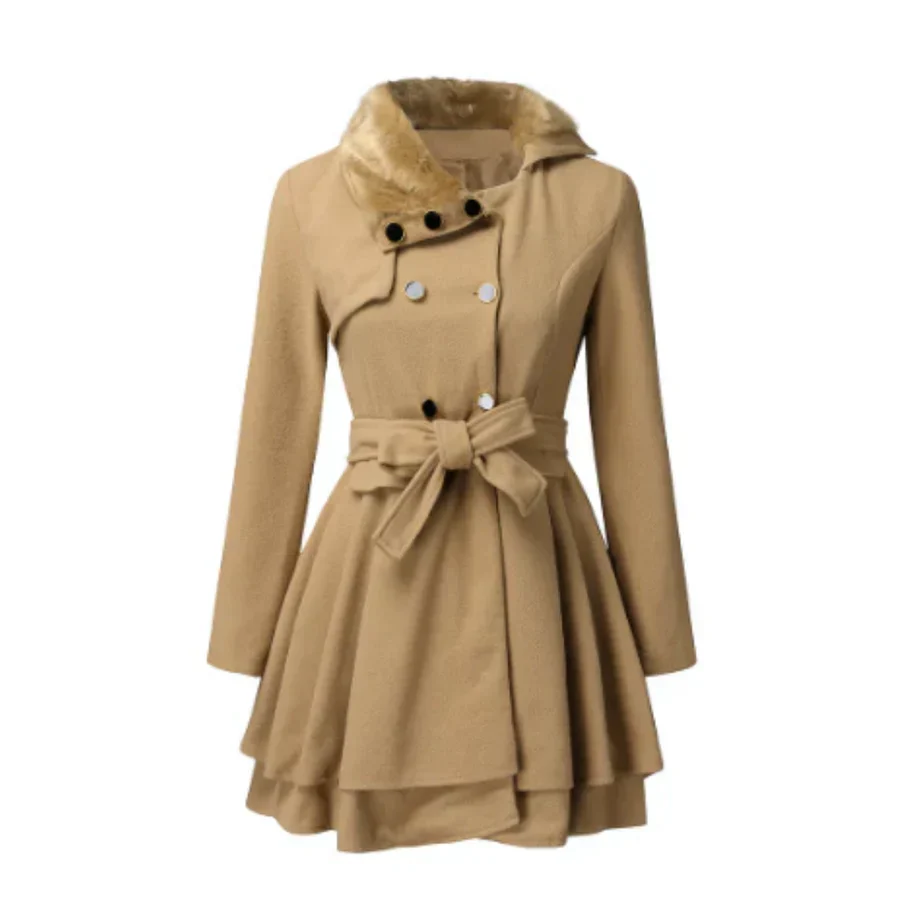 Women's Coat – Wool Mix – Flared Fit – Faux Fur Collar – Waist Belt - Image 3