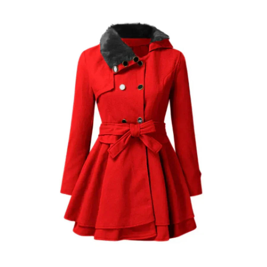Women's Coat – Wool Mix – Flared Fit – Faux Fur Collar – Waist Belt - Image 4
