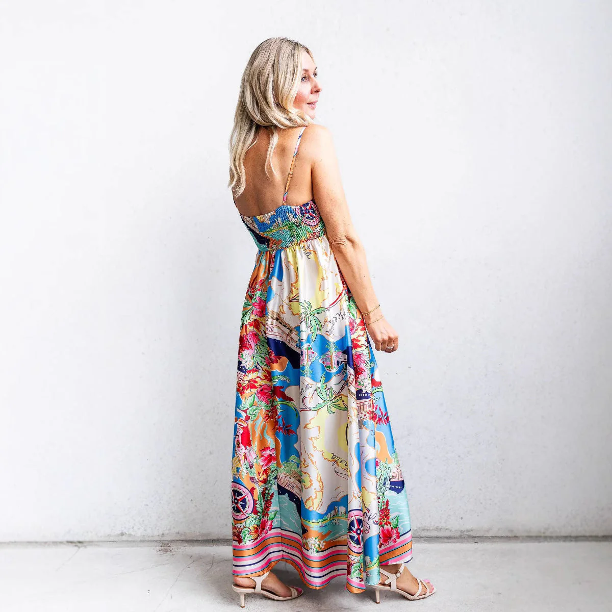 Women's Maxi Dress – A-line Fit – High Waist – Spaghetti Straps – Cotton Blend - Image 4