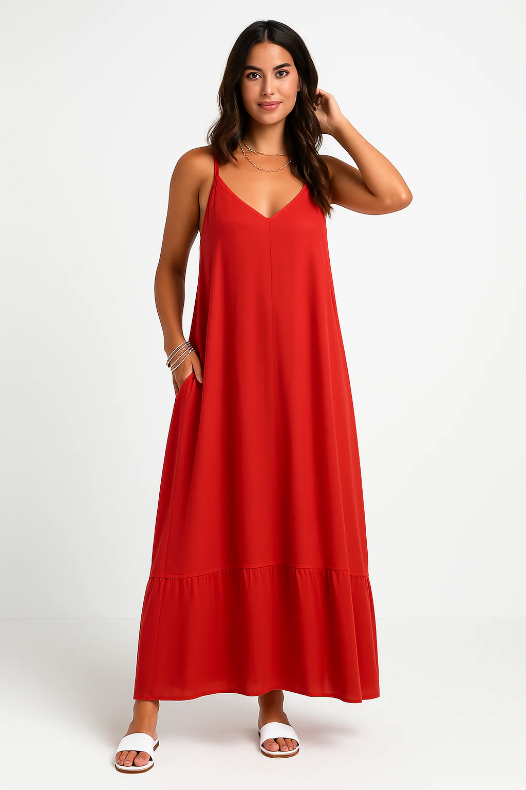 Ladies Maxi Dress – A-Line Fit – V-Neck – Spaghetti Straps – Breathable Fabric - Image 2