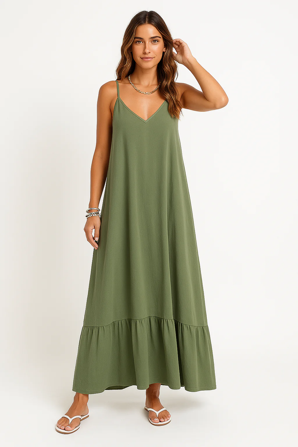 Ladies Maxi Dress – A-Line Fit – V-Neck – Spaghetti Straps – Breathable Fabric - Image 3