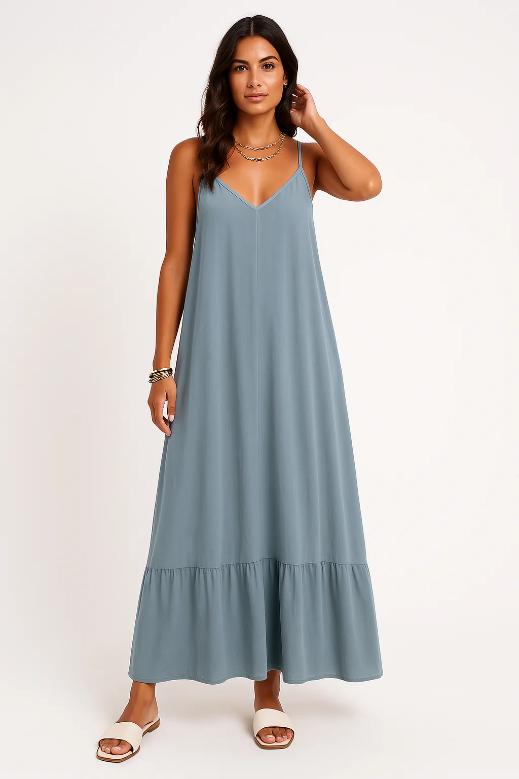 Ladies Maxi Dress – A-Line Fit – V-Neck – Spaghetti Straps – Breathable Fabric - Image 4