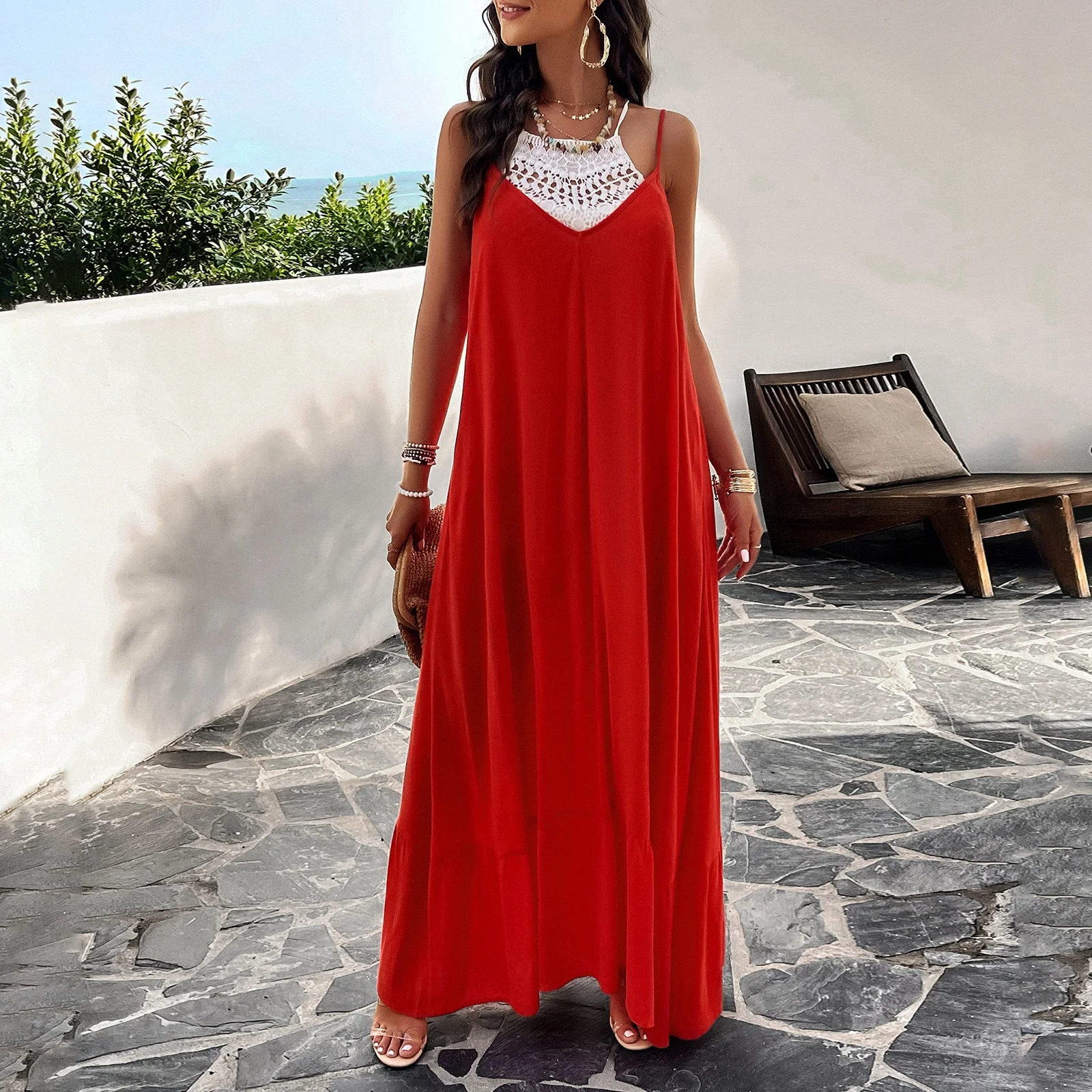Ladies Maxi Dress – A-Line Fit – V-Neck – Spaghetti Straps – Breathable Fabric - Image 5