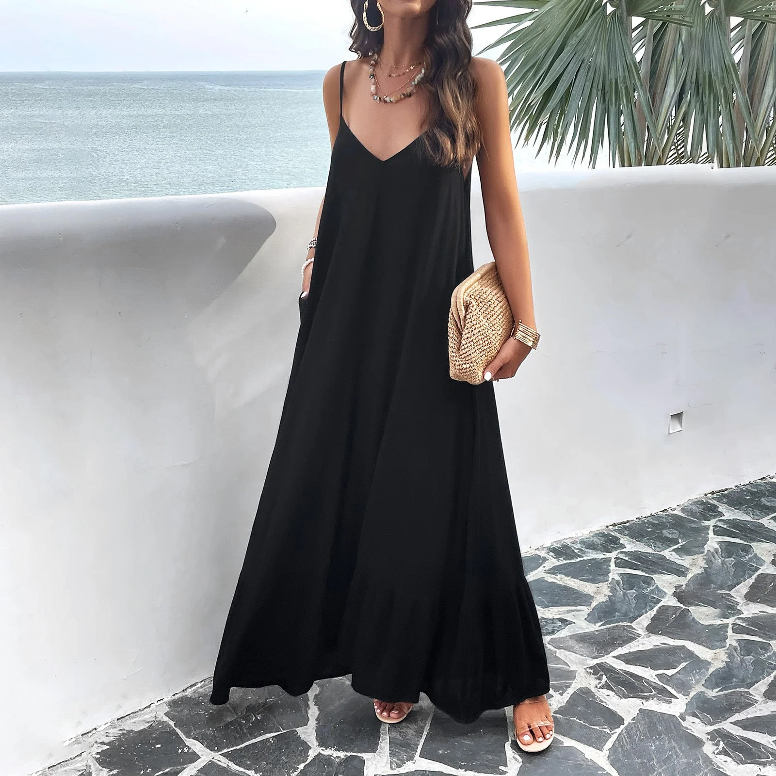Ladies Maxi Dress – A-Line Fit – V-Neck – Spaghetti Straps – Breathable Fabric - Image 6