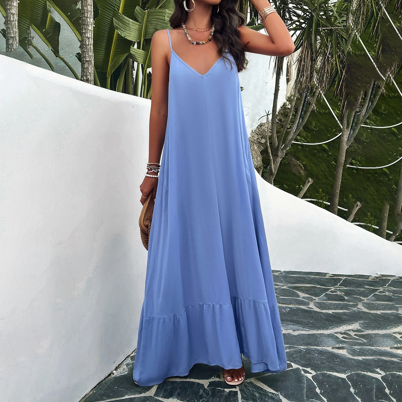 Ladies Maxi Dress – A-Line Fit – V-Neck – Spaghetti Straps – Breathable Fabric - Image 7