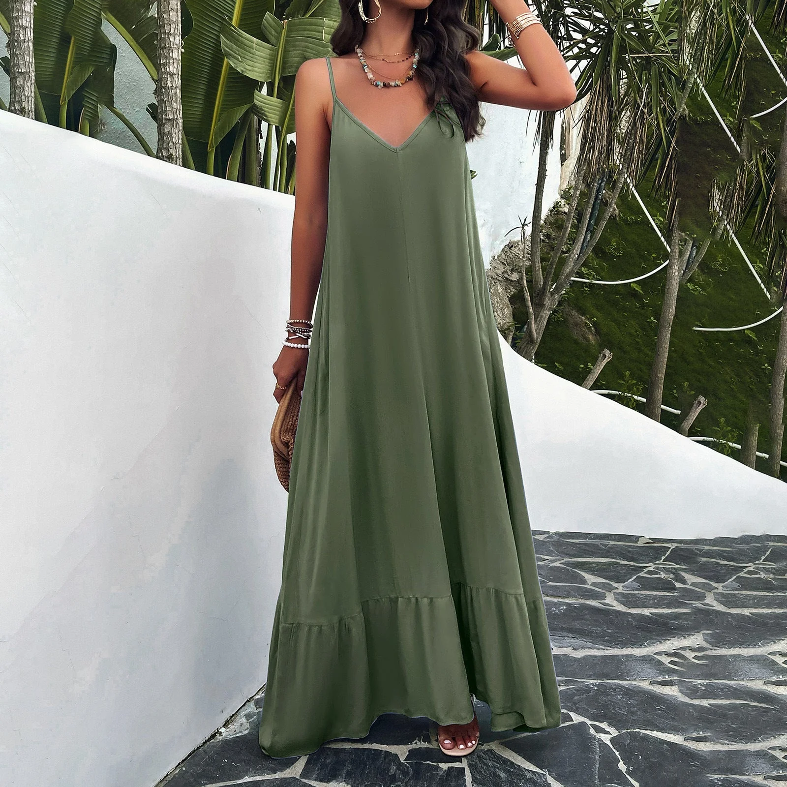 Ladies Maxi Dress – A-Line Fit – V-Neck – Spaghetti Straps – Breathable Fabric - Image 8