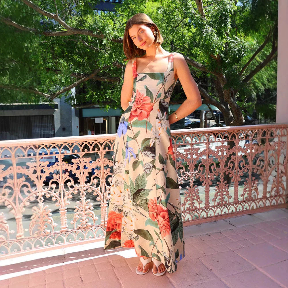 Women's Maxi Dress – A-line Fit – Square Neck – Floral Print – Airy Fabric - Image 5