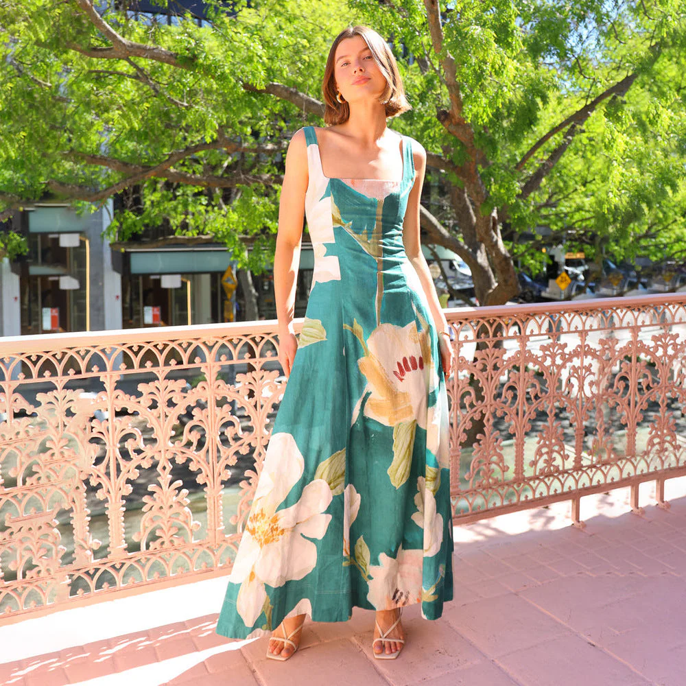 Women's Maxi Dress – A-line Fit – Square Neck – Floral Print – Airy Fabric - Image 7